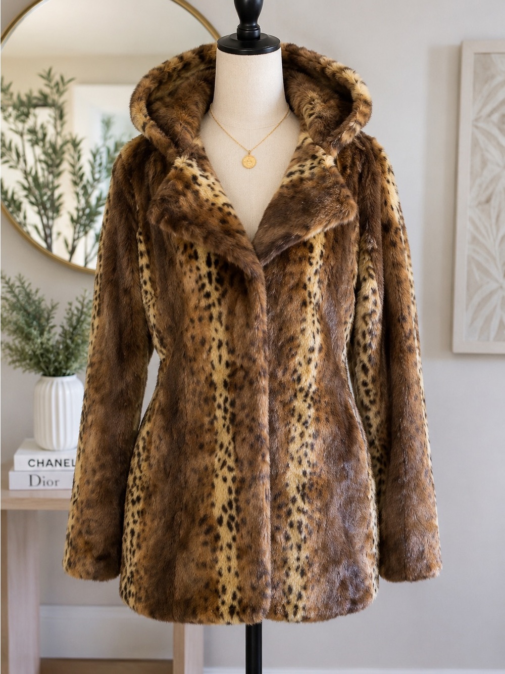 Hawke & Co Faux Fur Hooded Leopard-Print Jacket - Brown